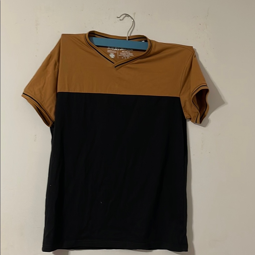 Black and Brown Short Sleeve Tee with Color Block Design